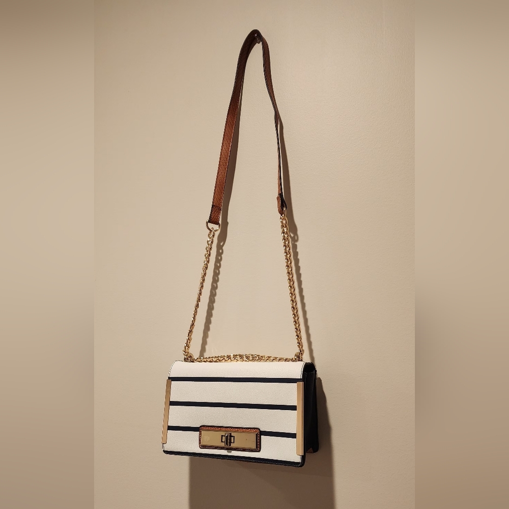 ALDO Elegant Striped White and Navy Handbag